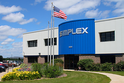 The  Simplex manufacturing facility at 5300 Rising Moon Road in Springfield, Illinois. The 110,000 sq. ft. building houses the Simplex manufacturing plant, warehouse and corporate offices.